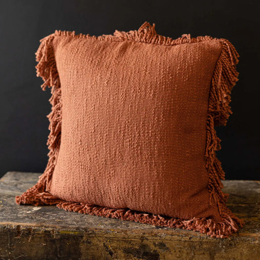 Rust Yarn Fringe Pillow