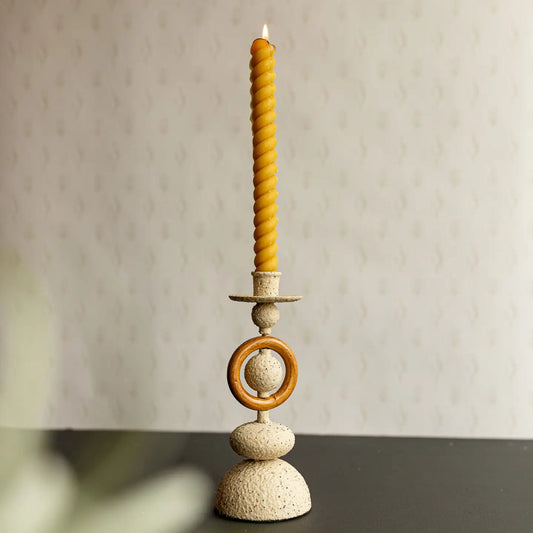 Tan and Metal Textured Candle Holder