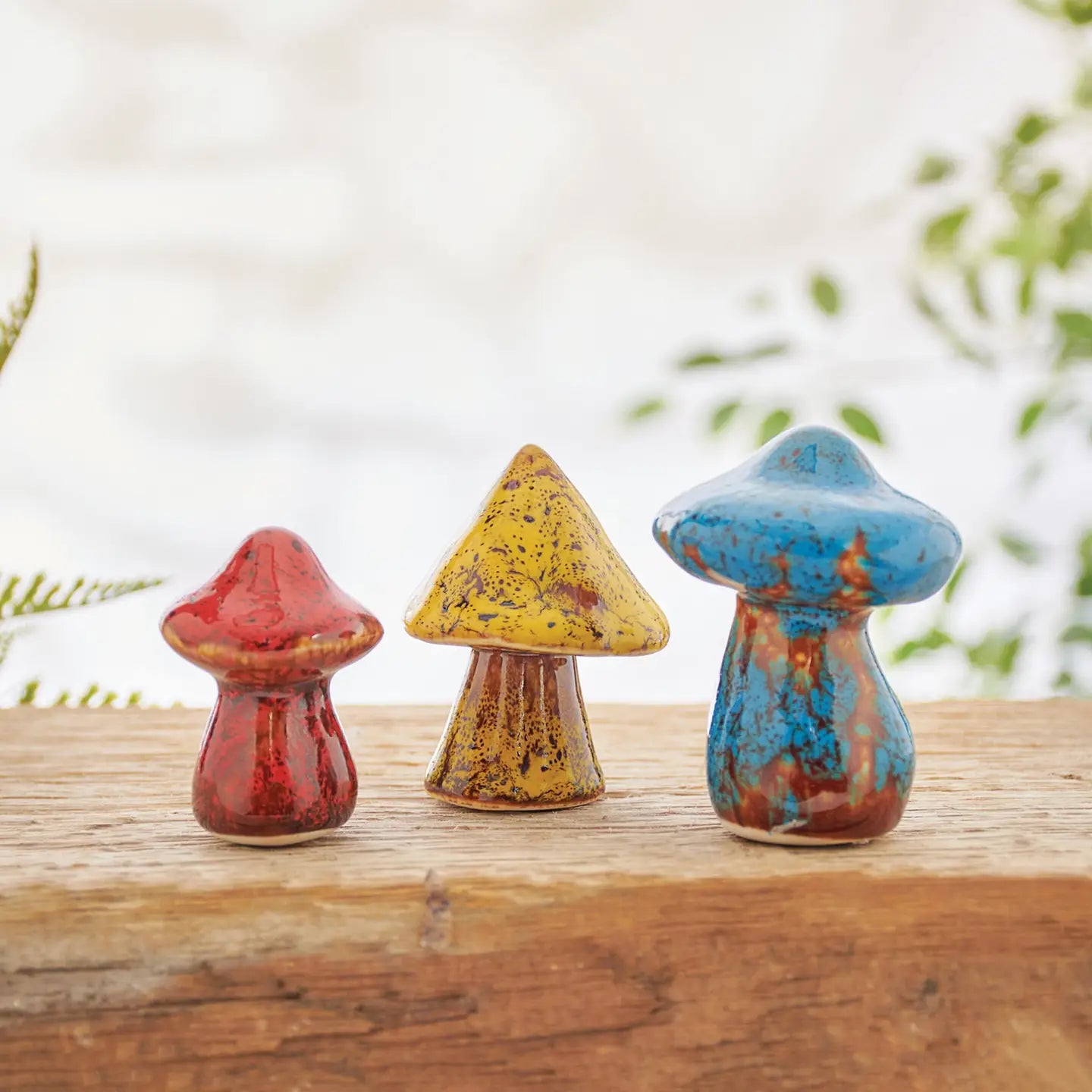 Glazed Wild Mushrooms Figurines-set of 3